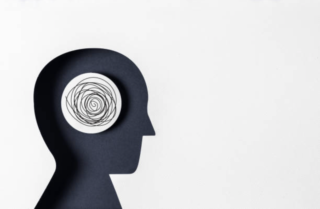 Silhouette head with tangled thoughts illustration