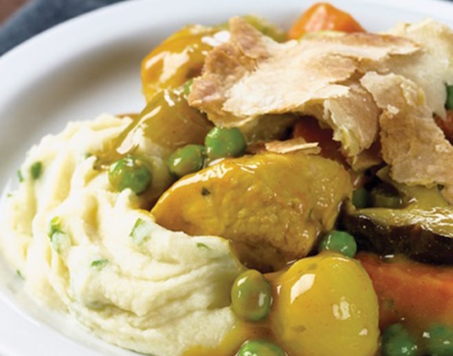 Chicken pot pie with mashed potatoes