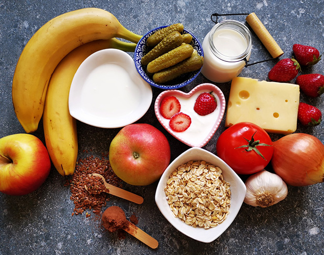 Assorted healthy foods on table