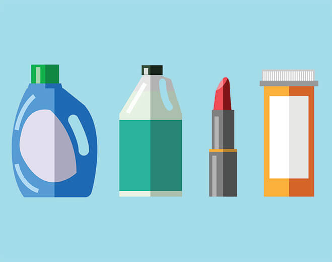 Household cleaning and personal care products illustration