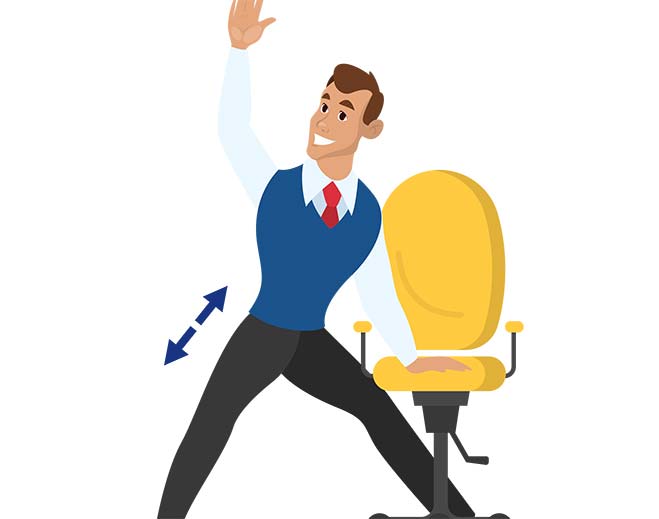 Person stretching beside office chair illustration