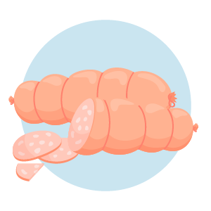 ALL-TENET-Poop and Your Colon-Infographic-300x300-2026-02 Sliced sausage with visible meat texture