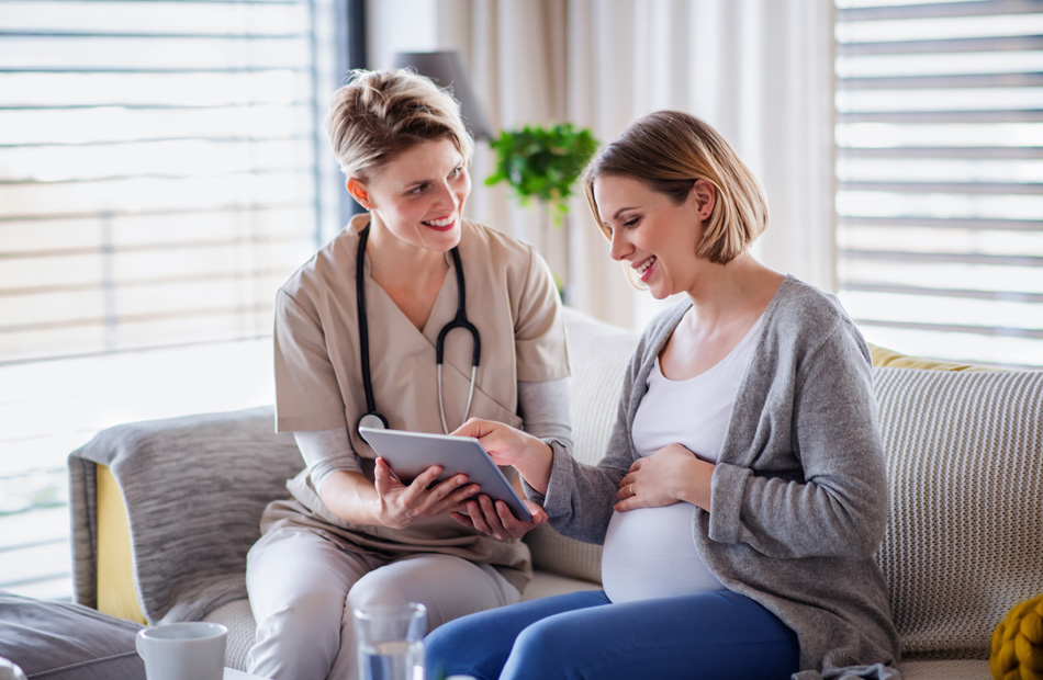 Clinician reviewing information with pregnant patient