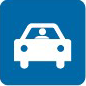 Blue car icon on square background