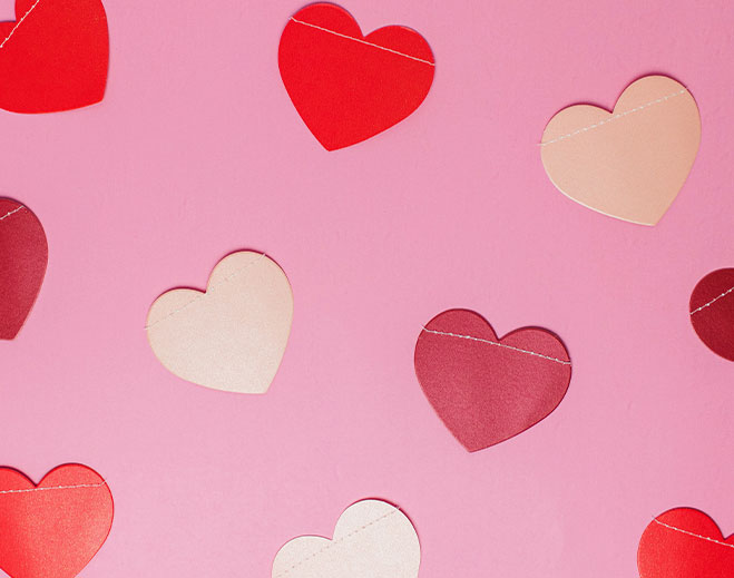 Red and pink heart decorations
