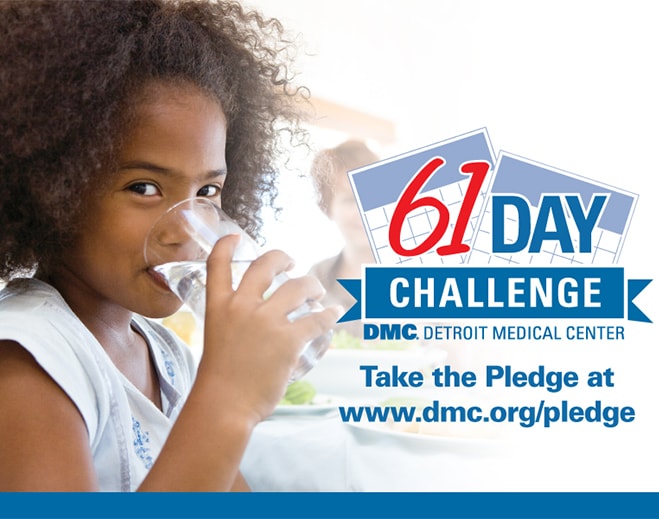 Child drinking water health campaign graphic