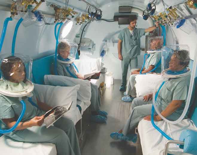 Patients in hyperbaric oxygen therapy chamber