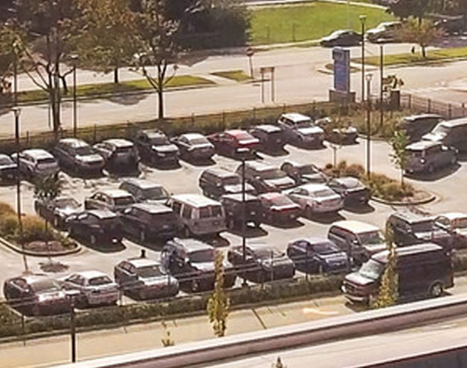 Full parking lot near medical facility