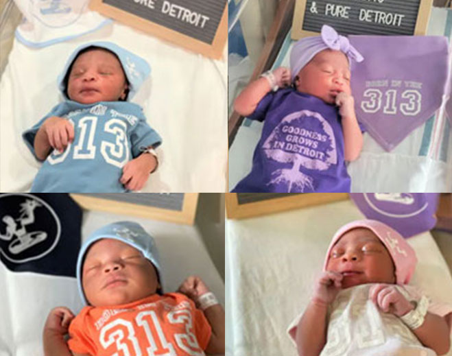 Detroit babies wearing 313 outfits