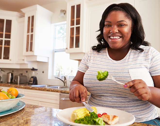 Person eating healthy meal at home