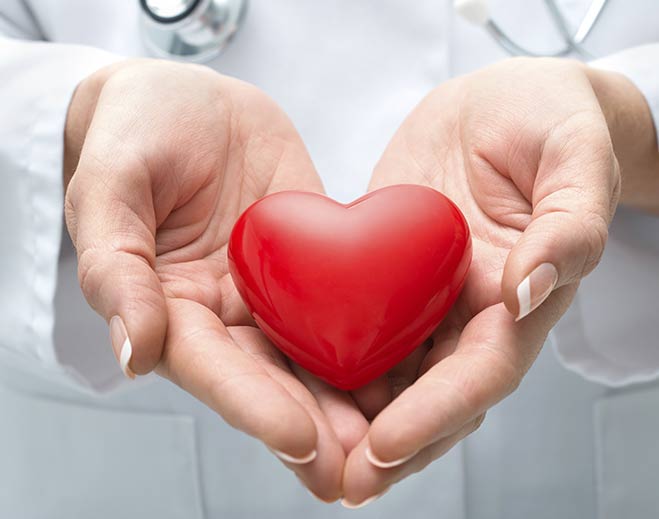 Hands holding red heart symbol