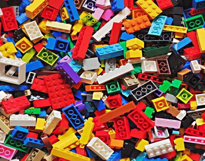Colorful plastic building blocks pile