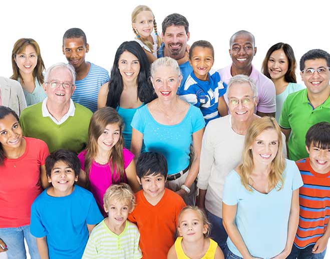 Diverse group portrait of people smiling