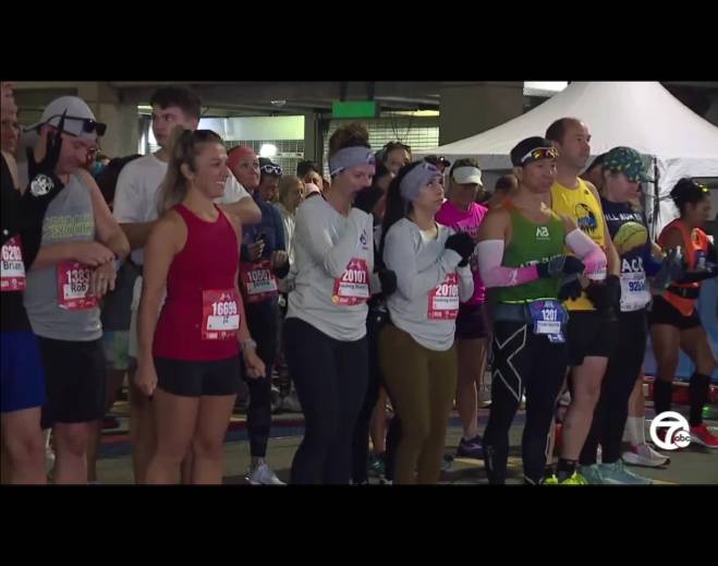 Marathon runners gathered at starting line