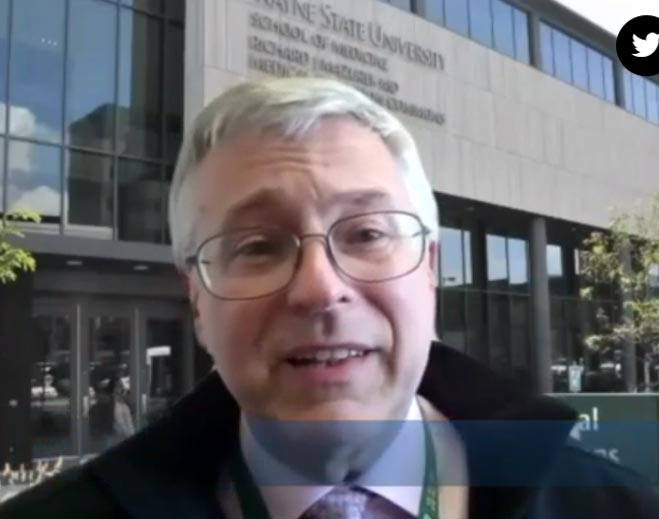 Virtual healthcare interview outside medical center