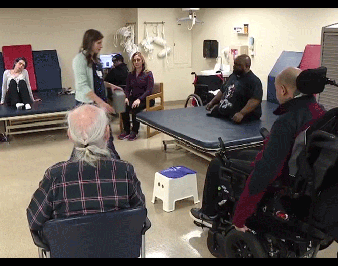 Physical therapy group session in clinic