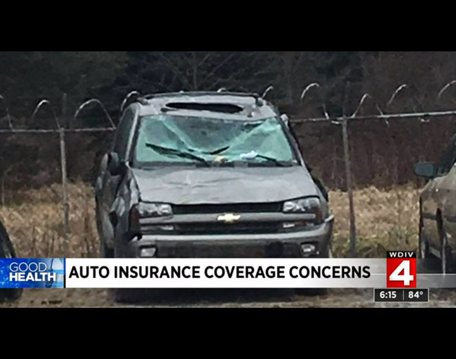 Damaged vehicle auto insurance claim scene