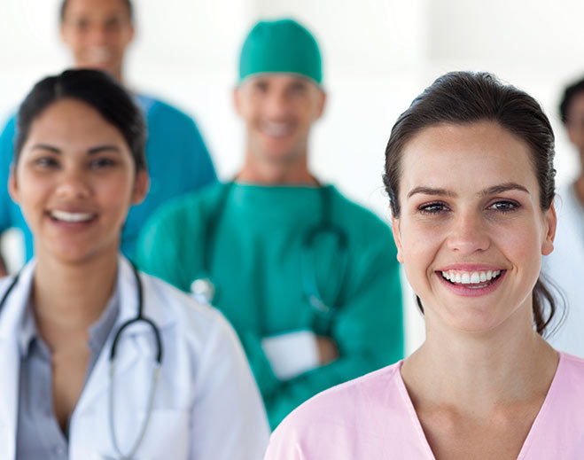 Healthcare team standing in medical facility