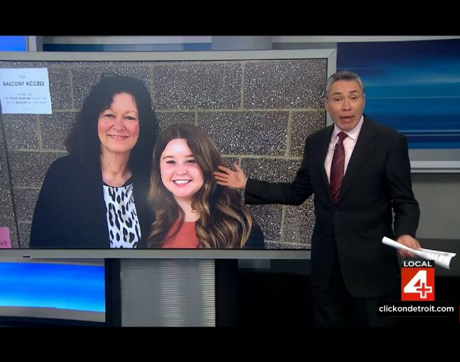 Television news segment with family photo