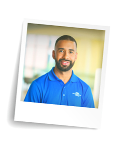 Portrait photo in blue polo