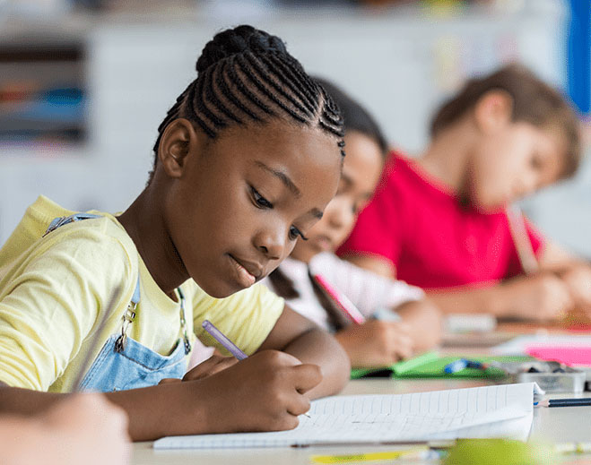 kids working in school