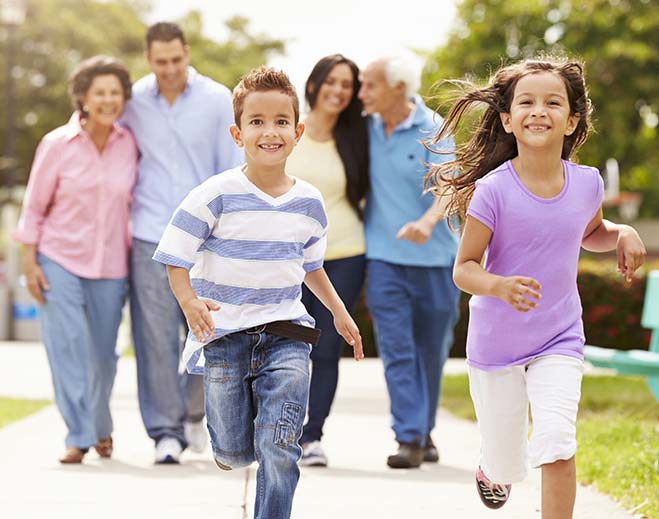 kids running in front of parents