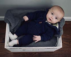 Lachlan laying in a crate